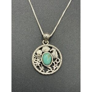 New Condition 18" Sterling Silver Turquoise Ocean Sea Life Pendant Necklace 925